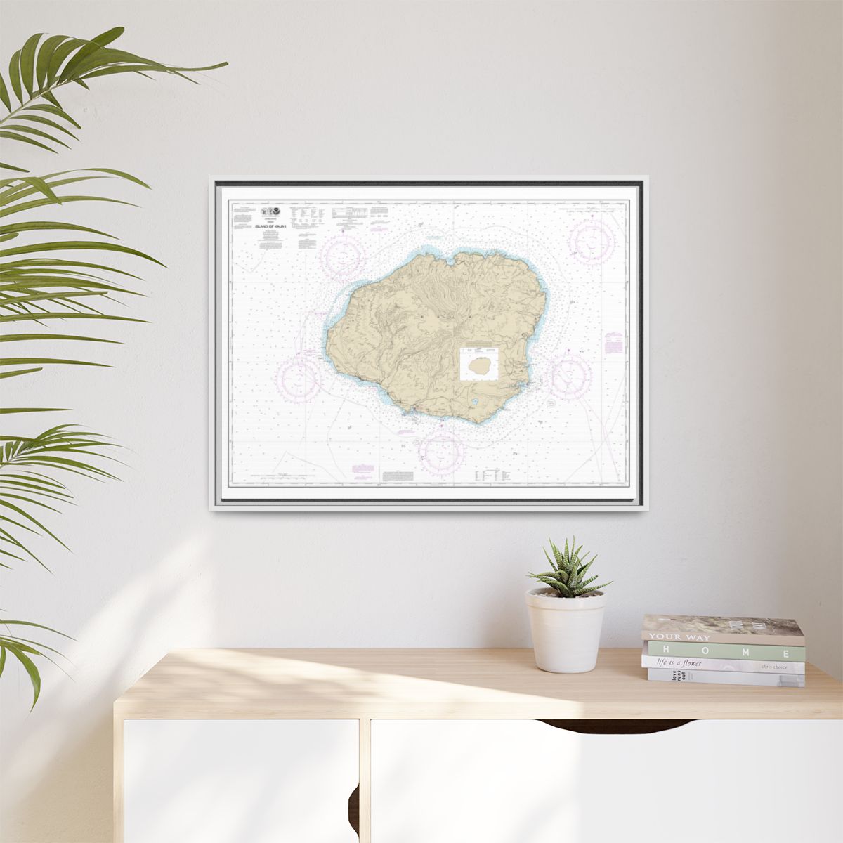Chart 19381 Island of Kauai - NOAA Nautical Chart Floating Frame Canvas | 32" x 24" | 40" x 30" - White context-1
