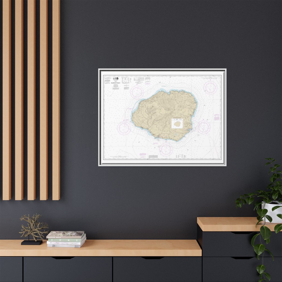 Chart 19381 Island of Kauai - NOAA Nautical Chart Floating Frame Canvas | 32" x 24" | 40" x 30" - White context-2