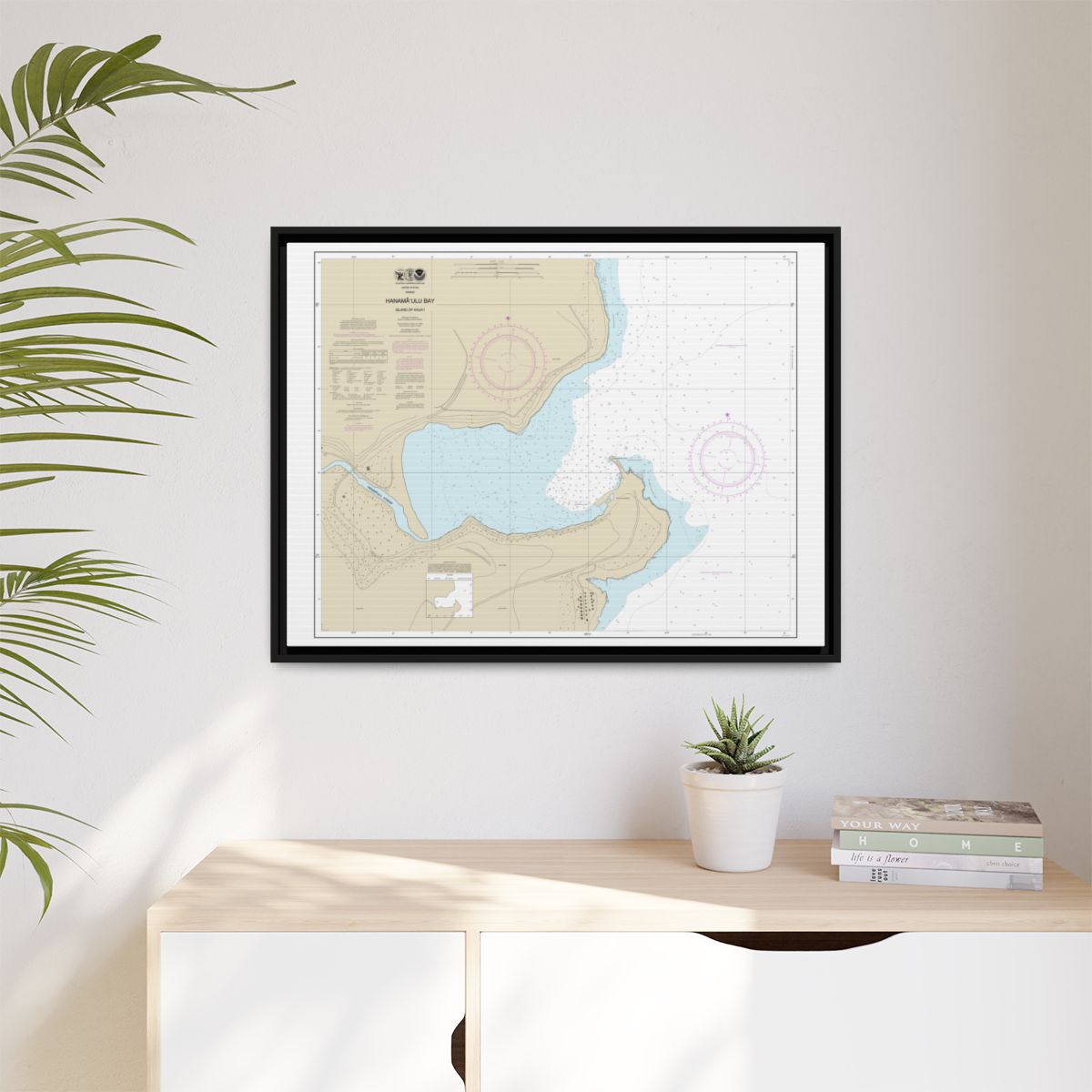 Chart 19384 Hanamaulu Bay Island of Kauai - NOAA Nautical Chart Floating Frame Canvas | 32" x 24" | 40" x 30" - Black context-1