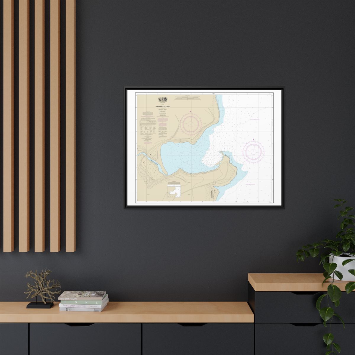Chart 19384 Hanamaulu Bay Island of Kauai - NOAA Nautical Chart Floating Frame Canvas | 32" x 24" | 40" x 30" - Black context-2