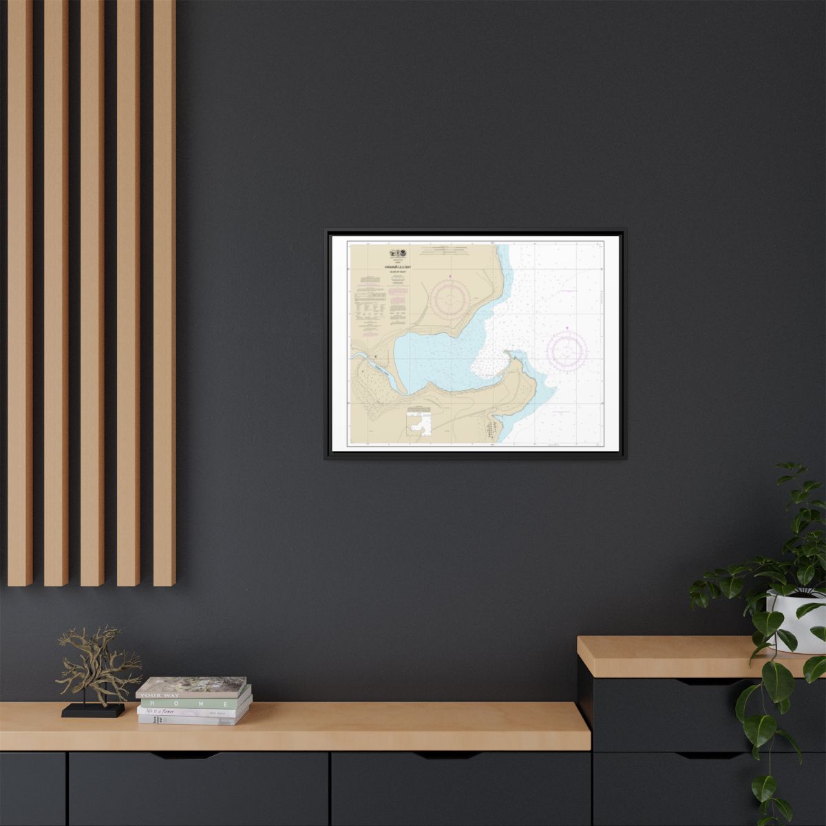 Chart 19384 Hanamaulu Bay Island of Kauai - NOAA Nautical Chart Floating Frame Canvas | 32" x 24" | 40" x 30" - Black context-2
