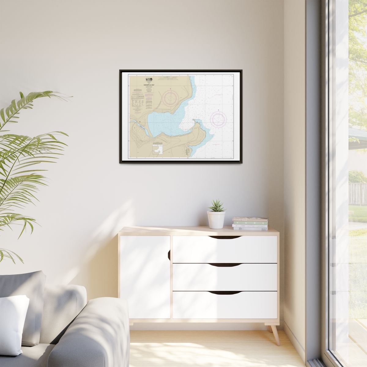 Chart 19384 Hanamaulu Bay Island of Kauai - NOAA Nautical Chart Floating Frame Canvas | 32" x 24" | 40" x 30" - Espresso context-1