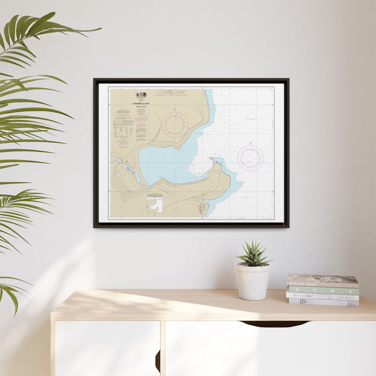 Chart 19384 Hanamaulu Bay Island of Kauai - NOAA Nautical Chart Floating Frame Canvas | 32" x 24" | 40" x 30" - Espresso context-1
