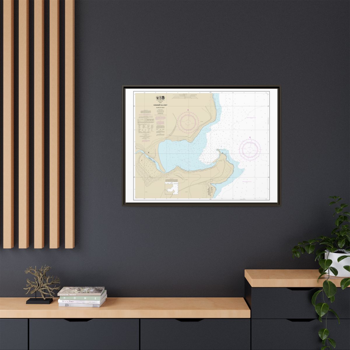 Chart 19384 Hanamaulu Bay Island of Kauai - NOAA Nautical Chart Floating Frame Canvas | 32" x 24" | 40" x 30" - Espresso context-2