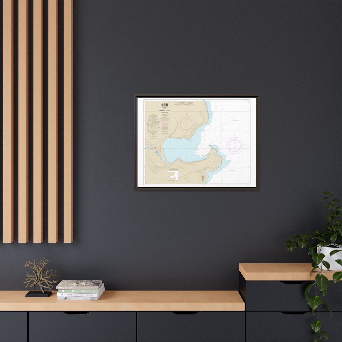 Chart 19384 Hanamaulu Bay Island of Kauai - NOAA Nautical Chart Floating Frame Canvas | 32" x 24" | 40" x 30" - Espresso context-2