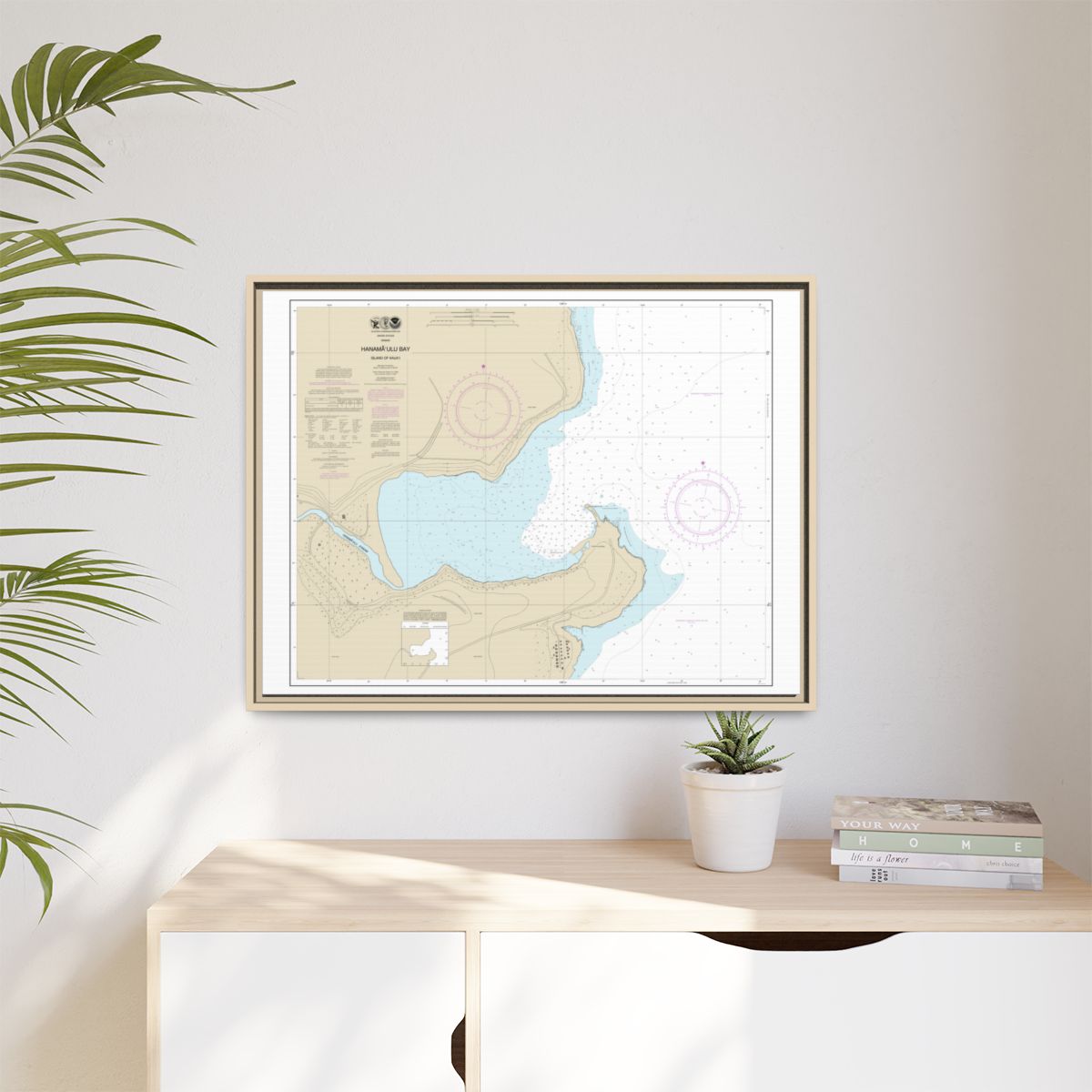 Chart 19384 Hanamaulu Bay Island of Kauai - NOAA Nautical Chart Floating Frame Canvas | 32" x 24" | 40" x 30" - Natural context-1