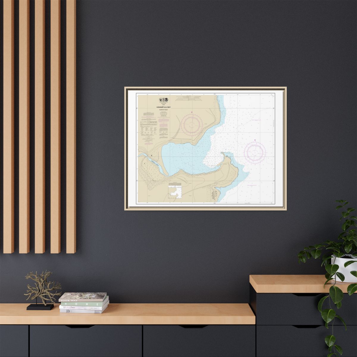 Chart 19384 Hanamaulu Bay Island of Kauai - NOAA Nautical Chart Floating Frame Canvas | 32" x 24" | 40" x 30" - Natural context-2