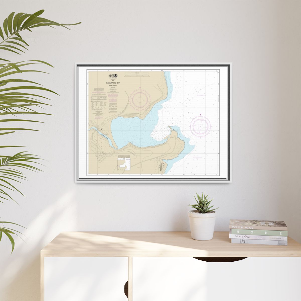Chart 19384 Hanamaulu Bay Island of Kauai - NOAA Nautical Chart Floating Frame Canvas | 32" x 24" | 40" x 30" - White context-1