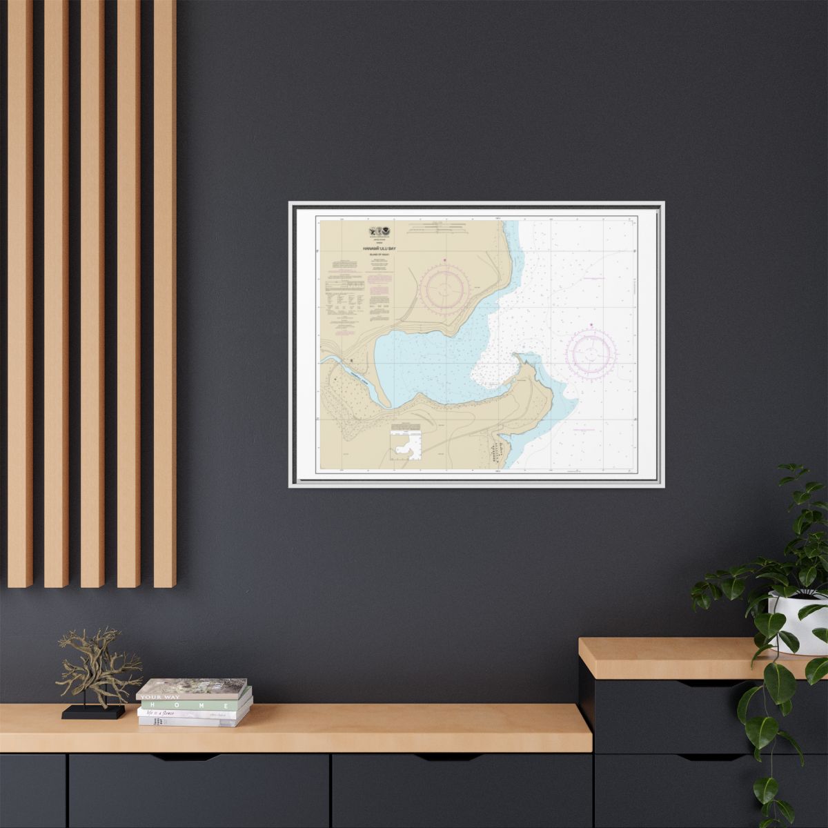 Chart 19384 Hanamaulu Bay Island of Kauai - NOAA Nautical Chart Floating Frame Canvas | 32" x 24" | 40" x 30" - White context-2