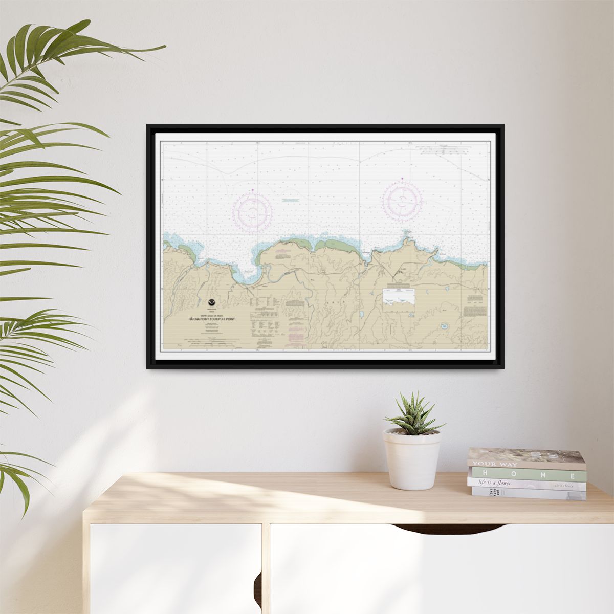 Chart 19385 North Coast of Kauai Haena Point to Kepuhi Point - NOAA Nautical Chart Floating Frame Canvas | 30" x 20" | 36" x 24" | 48" x 32" - Black context-1