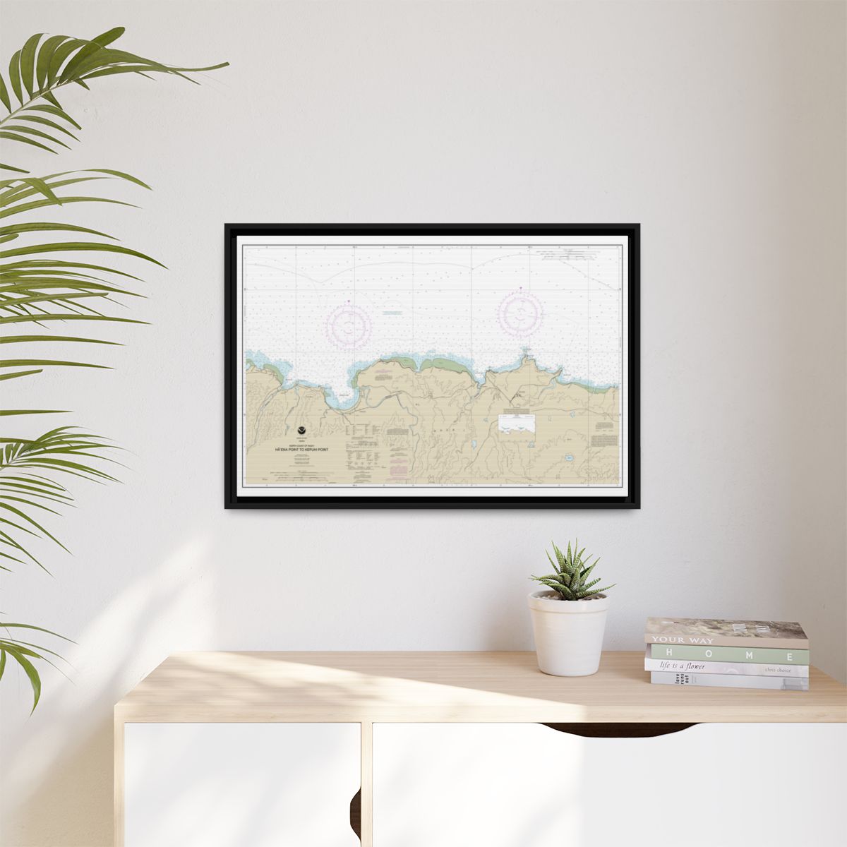 Chart 19385 North Coast of Kauai Haena Point to Kepuhi Point - NOAA Nautical Chart Floating Frame Canvas | 30" x 20" | 36" x 24" | 48" x 32" - Black context-1