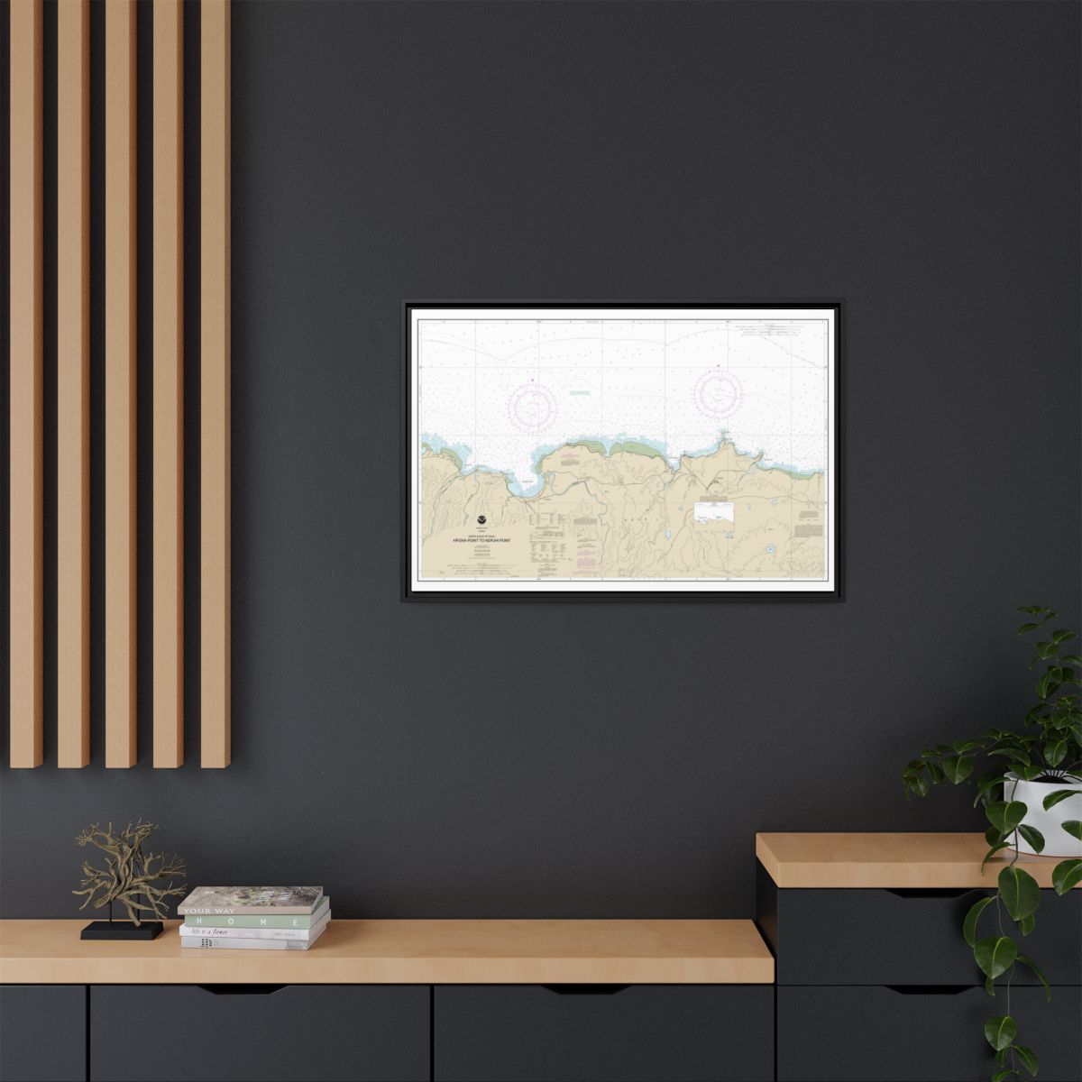 Chart 19385 North Coast of Kauai Haena Point to Kepuhi Point - NOAA Nautical Chart Floating Frame Canvas | 30" x 20" | 36" x 24" | 48" x 32" - Black context-2