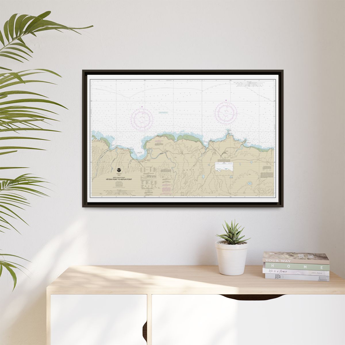 Chart 19385 North Coast of Kauai Haena Point to Kepuhi Point - NOAA Nautical Chart Floating Frame Canvas | 30" x 20" | 36" x 24" | 48" x 32" - Espresso context-1