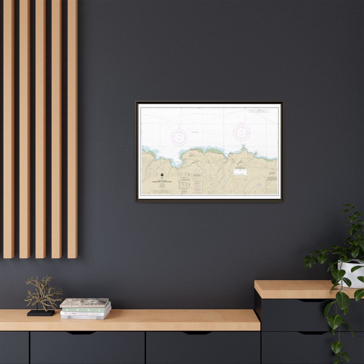 Chart 19385 North Coast of Kauai Haena Point to Kepuhi Point - NOAA Nautical Chart Floating Frame Canvas | 30" x 20" | 36" x 24" | 48" x 32" - Espresso context-2