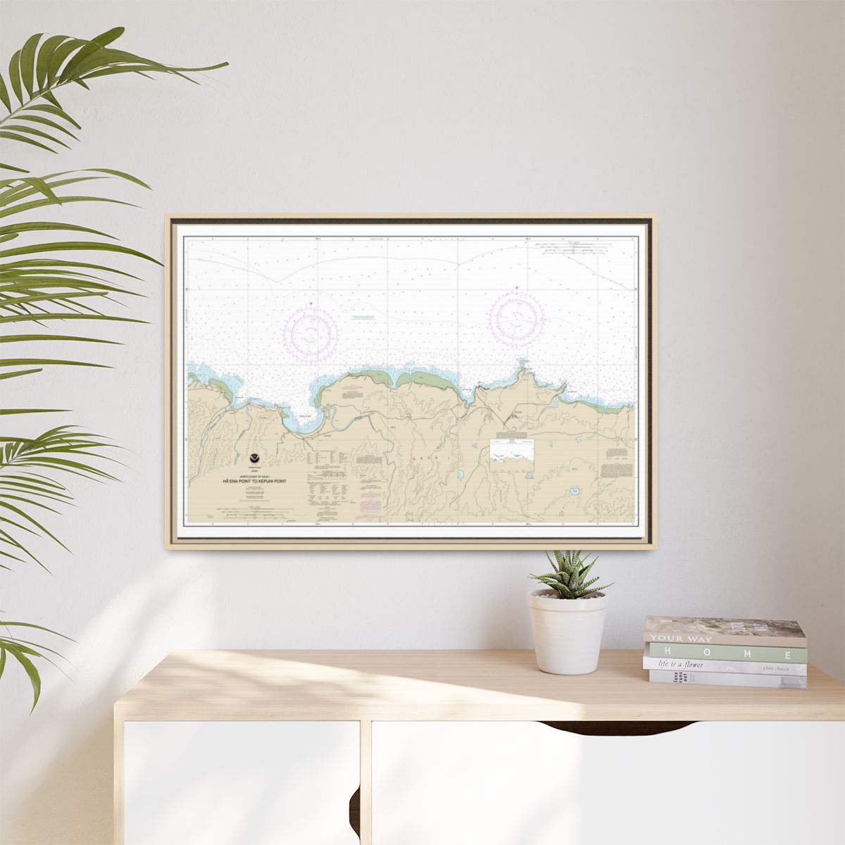 Chart 19385 North Coast of Kauai Haena Point to Kepuhi Point - NOAA Nautical Chart Floating Frame Canvas | 30" x 20" | 36" x 24" | 48" x 32" - Natural context-1