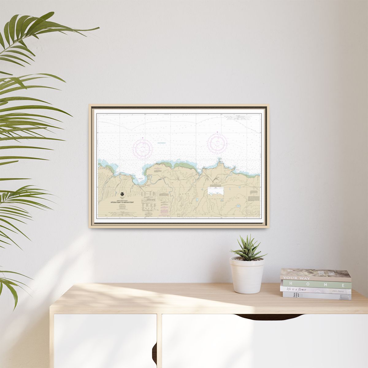 Chart 19385 North Coast of Kauai Haena Point to Kepuhi Point - NOAA Nautical Chart Floating Frame Canvas | 30" x 20" | 36" x 24" | 48" x 32" - Natural context-1