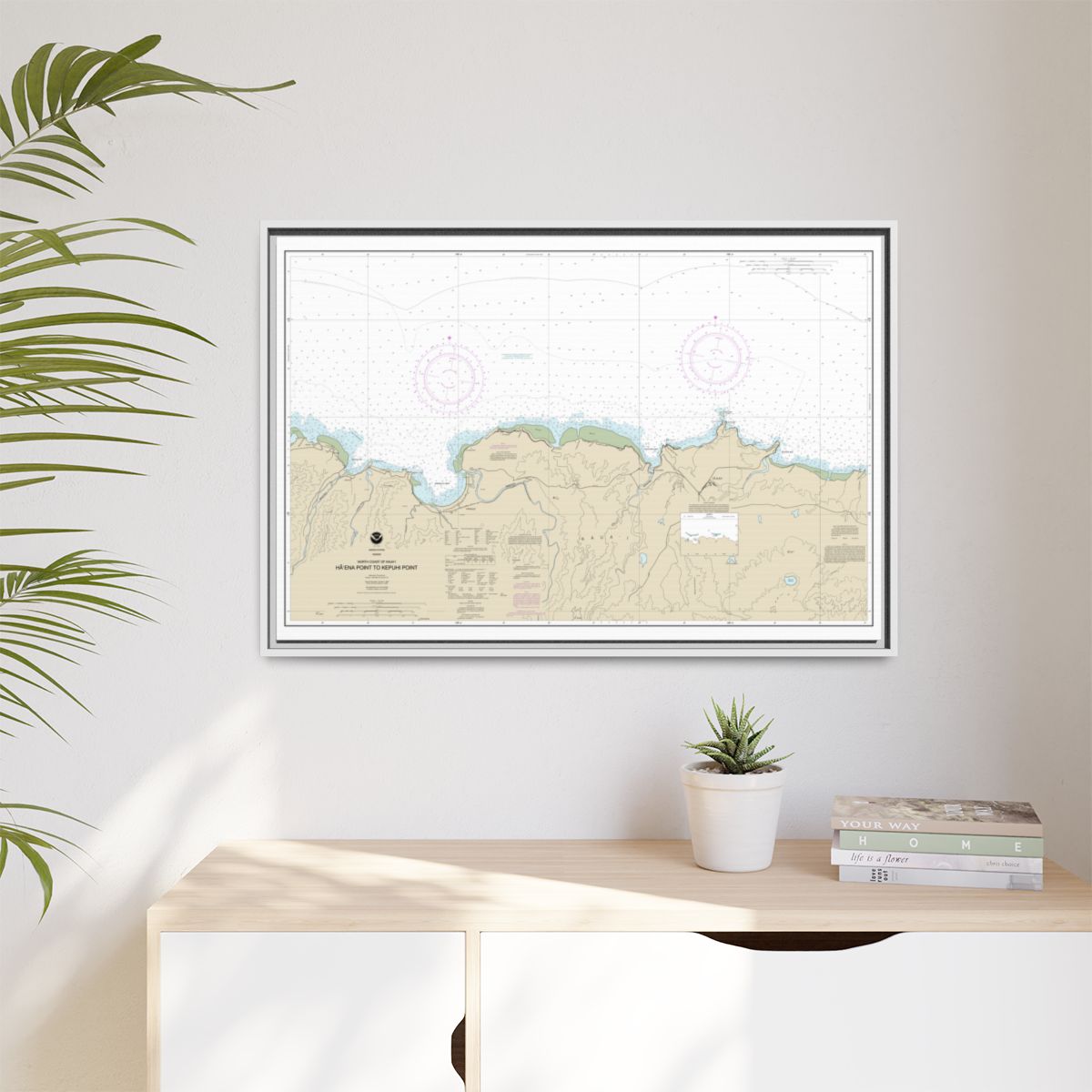 Chart 19385 North Coast of Kauai Haena Point to Kepuhi Point - NOAA Nautical Chart Floating Frame Canvas | 30" x 20" | 36" x 24" | 48" x 32" - White context-1