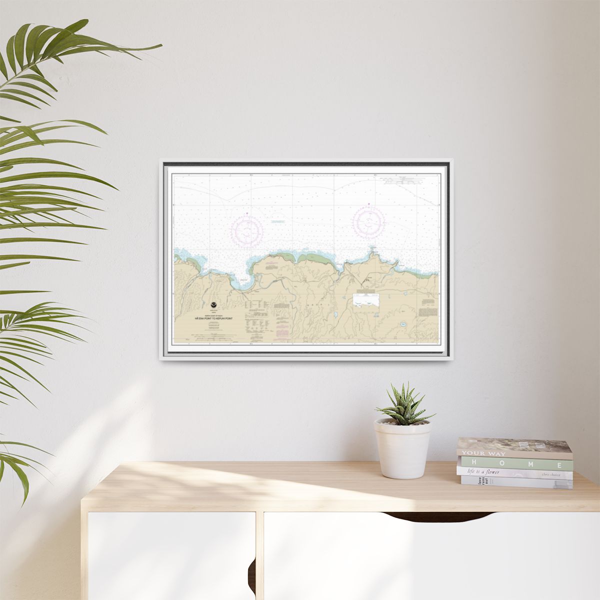 Chart 19385 North Coast of Kauai Haena Point to Kepuhi Point - NOAA Nautical Chart Floating Frame Canvas | 30" x 20" | 36" x 24" | 48" x 32" - White context-1