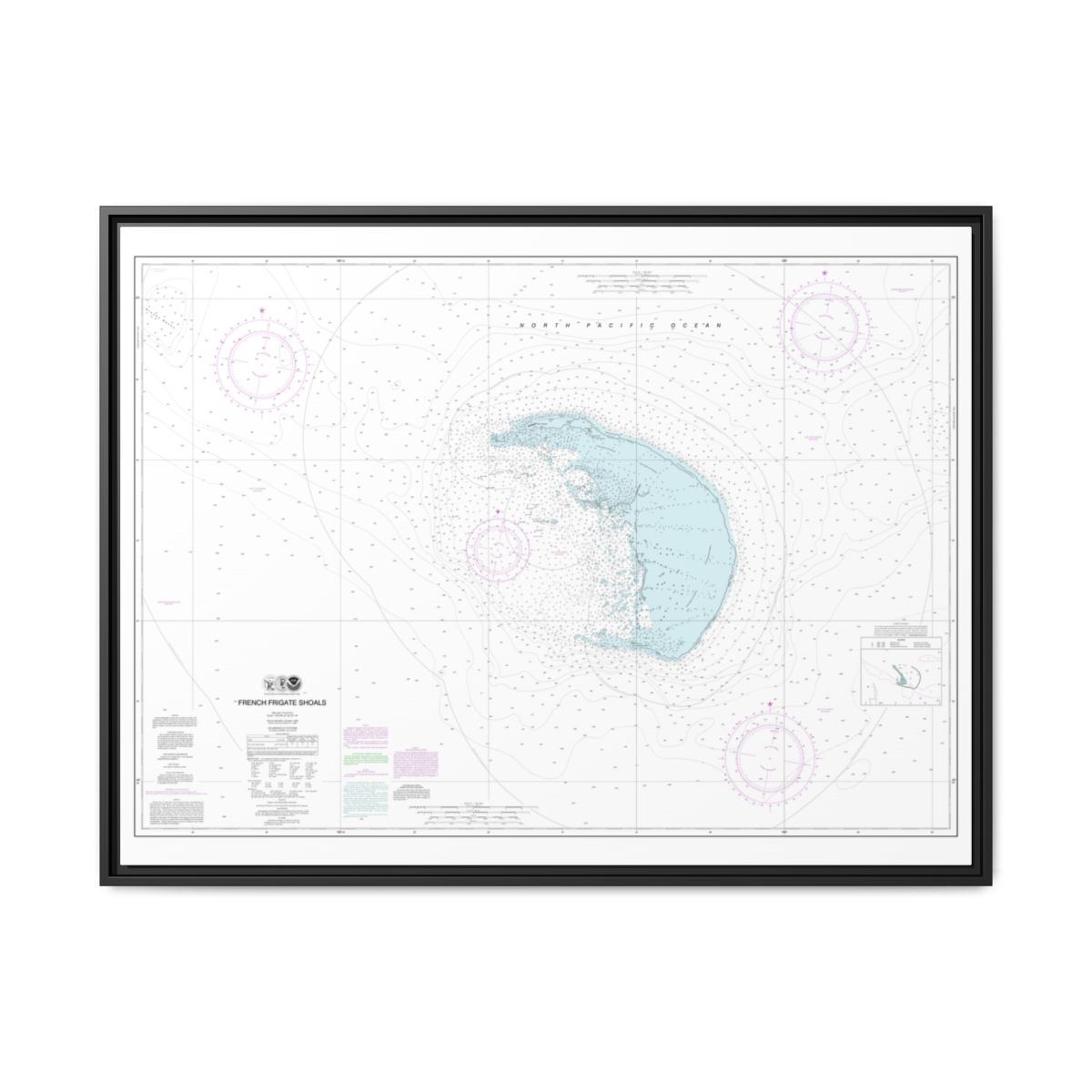 Chart 19401 French Frigate Shoals - NOAA Nautical Chart Floating Frame Canvas | 32" x 24" | 40" x 30" - Black front