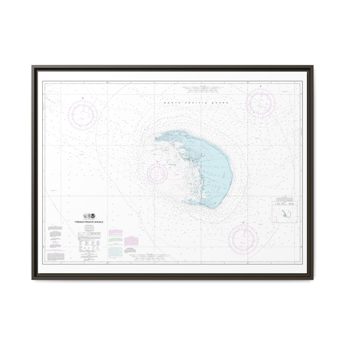 Chart 19401 French Frigate Shoals - NOAA Nautical Chart Floating Frame Canvas | 32" x 24" | 40" x 30" - Espresso front