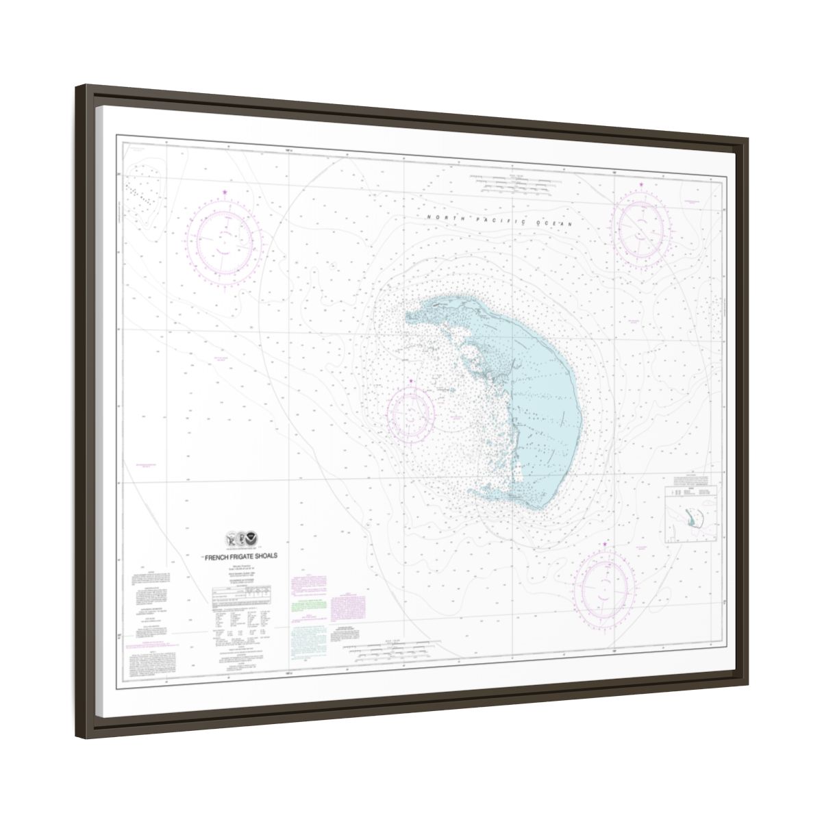 Chart 19401 French Frigate Shoals - NOAA Nautical Chart Floating Frame Canvas | 32" x 24" | 40" x 30" - Espresso side