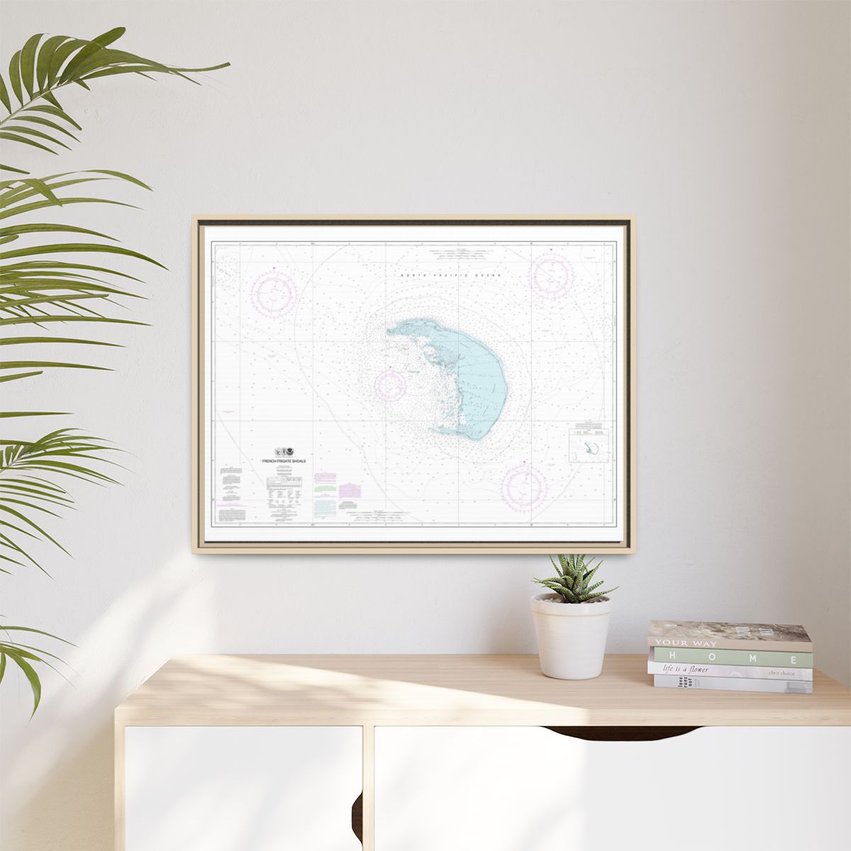 Chart 19401 French Frigate Shoals - NOAA Nautical Chart Floating Frame Canvas | 32" x 24" | 40" x 30" - Natural context-1
