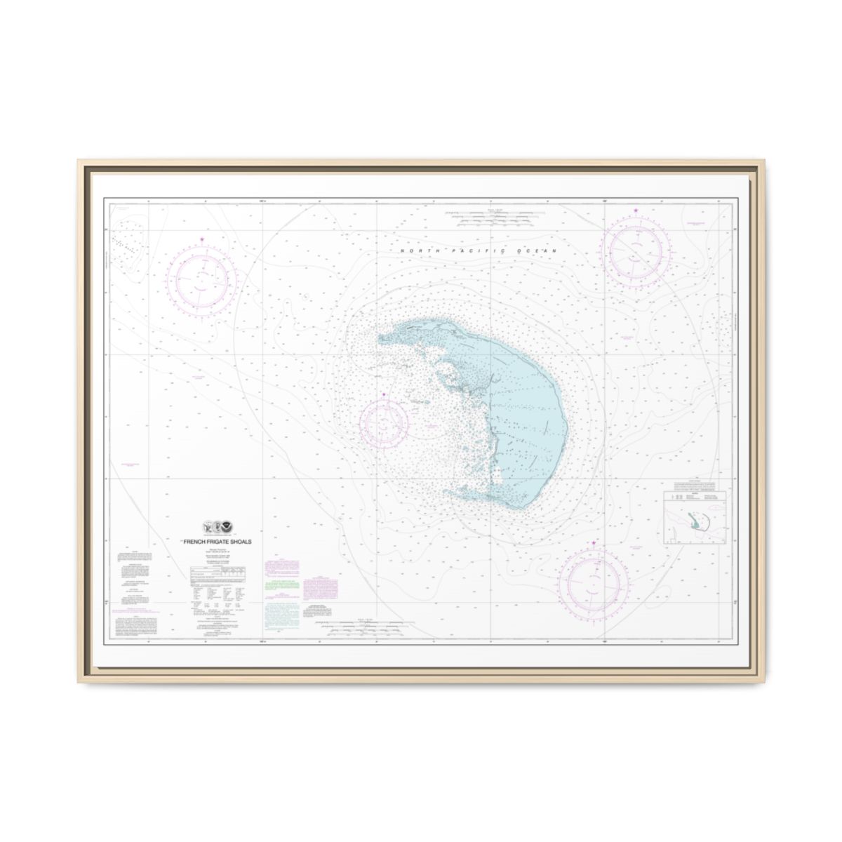 Chart 19401 French Frigate Shoals - NOAA Nautical Chart Floating Frame Canvas | 32" x 24" | 40" x 30" - Natural front