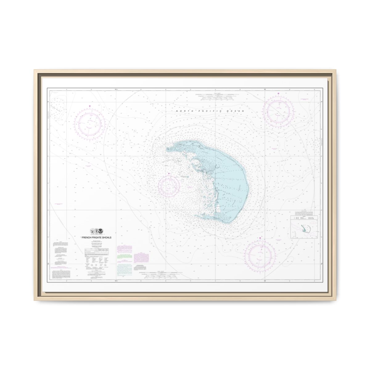 Chart 19401 French Frigate Shoals - NOAA Nautical Chart Floating Frame Canvas | 32" x 24" | 40" x 30" - Natural front