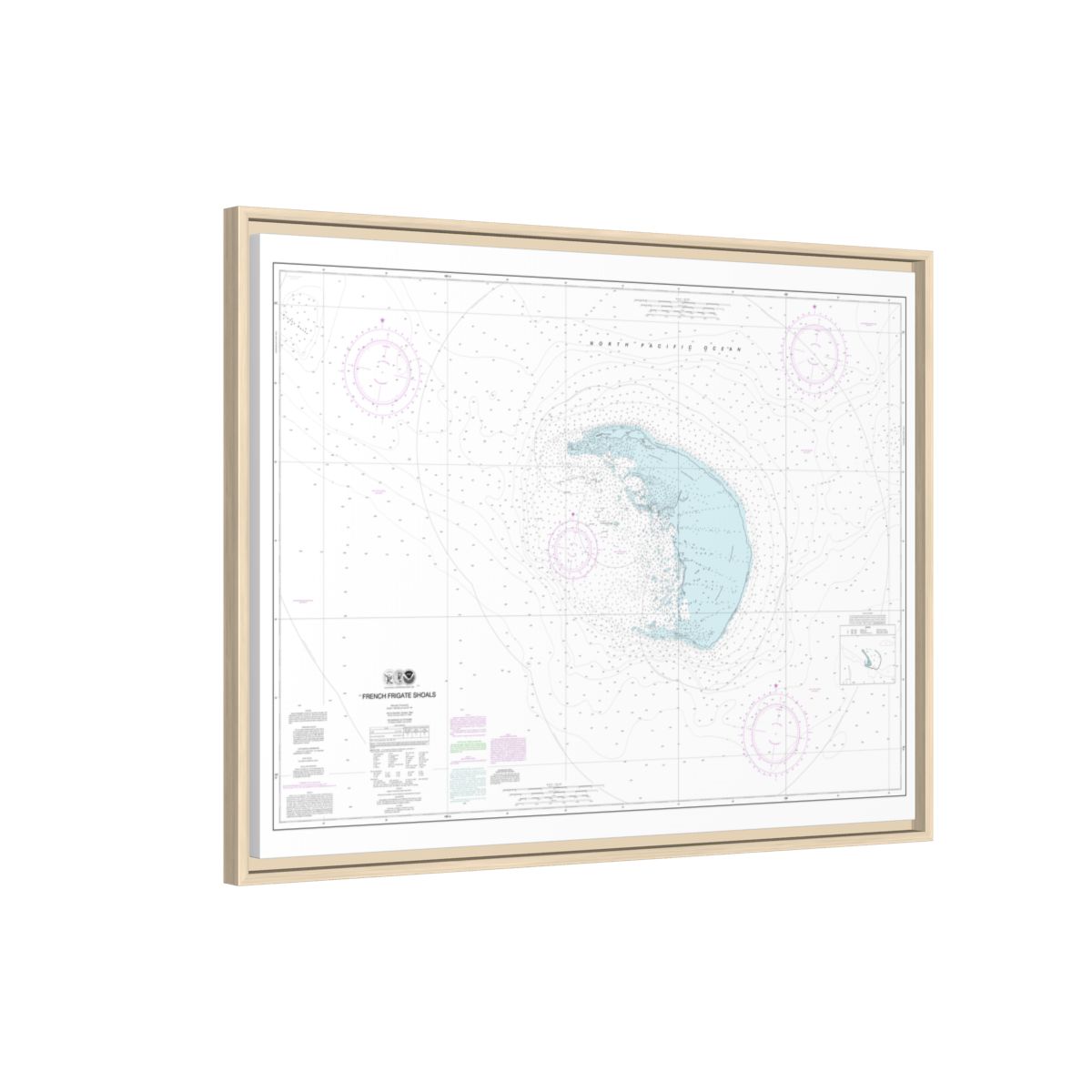 Chart 19401 French Frigate Shoals - NOAA Nautical Chart Floating Frame Canvas | 32" x 24" | 40" x 30" - Natural side