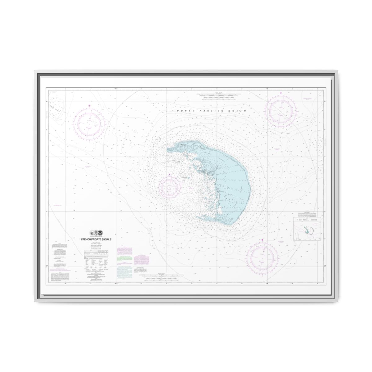 Chart 19401 French Frigate Shoals - NOAA Nautical Chart Floating Frame Canvas | 32" x 24" | 40" x 30" - White front