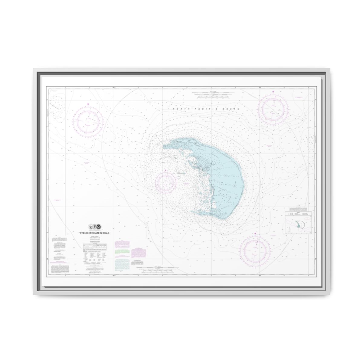 Chart 19401 French Frigate Shoals - NOAA Nautical Chart Floating Frame Canvas | 32" x 24" | 40" x 30" - White front