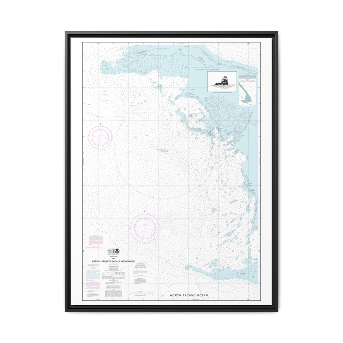Chart 19402 French Frigate Shoals Anchorage - NOAA Nautical Chart Floating Frame Canvas | 24" x 32" | 30" x 40" - Black front