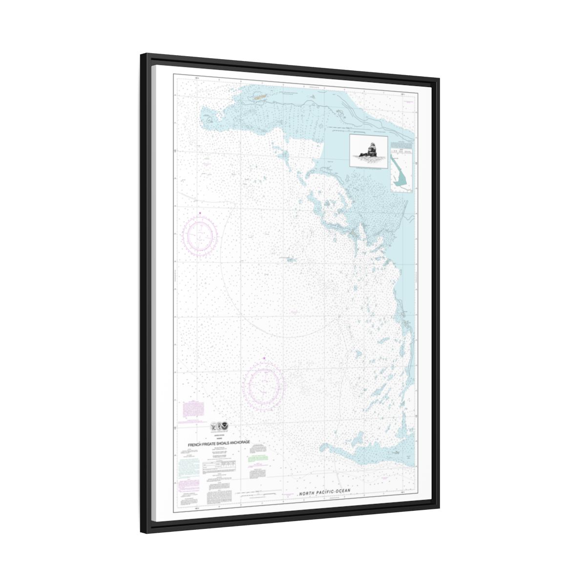 Chart 19402 French Frigate Shoals Anchorage - NOAA Nautical Chart Floating Frame Canvas | 24" x 32" | 30" x 40" - Black side