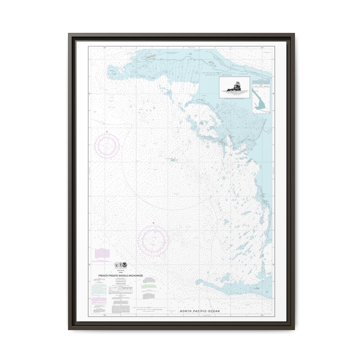 Chart 19402 French Frigate Shoals Anchorage - NOAA Nautical Chart Floating Frame Canvas | 24" x 32" | 30" x 40" - Espresso front