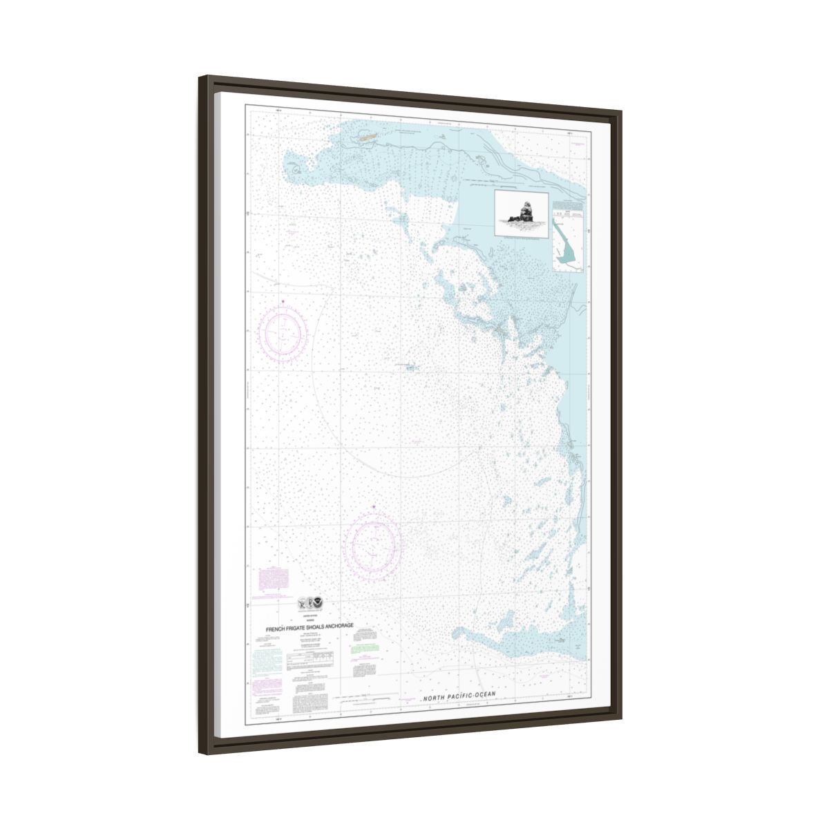 Chart 19402 French Frigate Shoals Anchorage - NOAA Nautical Chart Floating Frame Canvas | 24" x 32" | 30" x 40" - Espresso side