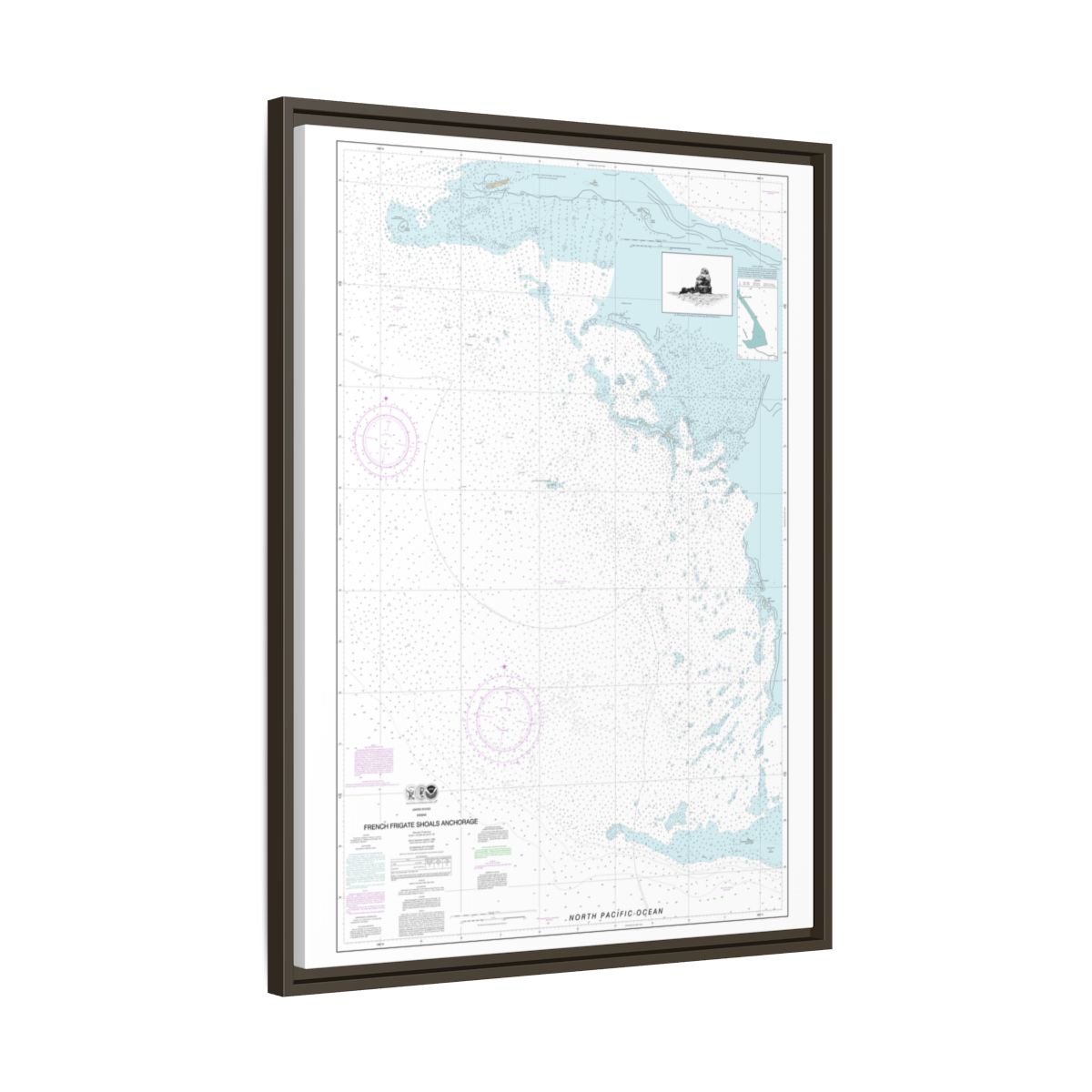 Chart 19402 French Frigate Shoals Anchorage - NOAA Nautical Chart Floating Frame Canvas | 24" x 32" | 30" x 40" - Espresso side