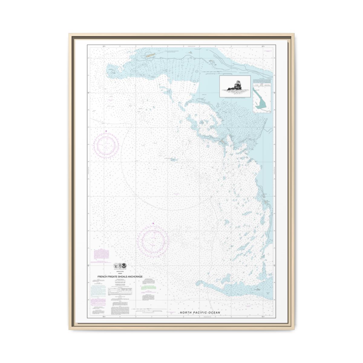 Chart 19402 French Frigate Shoals Anchorage - NOAA Nautical Chart Floating Frame Canvas | 24" x 32" | 30" x 40" - Natural front