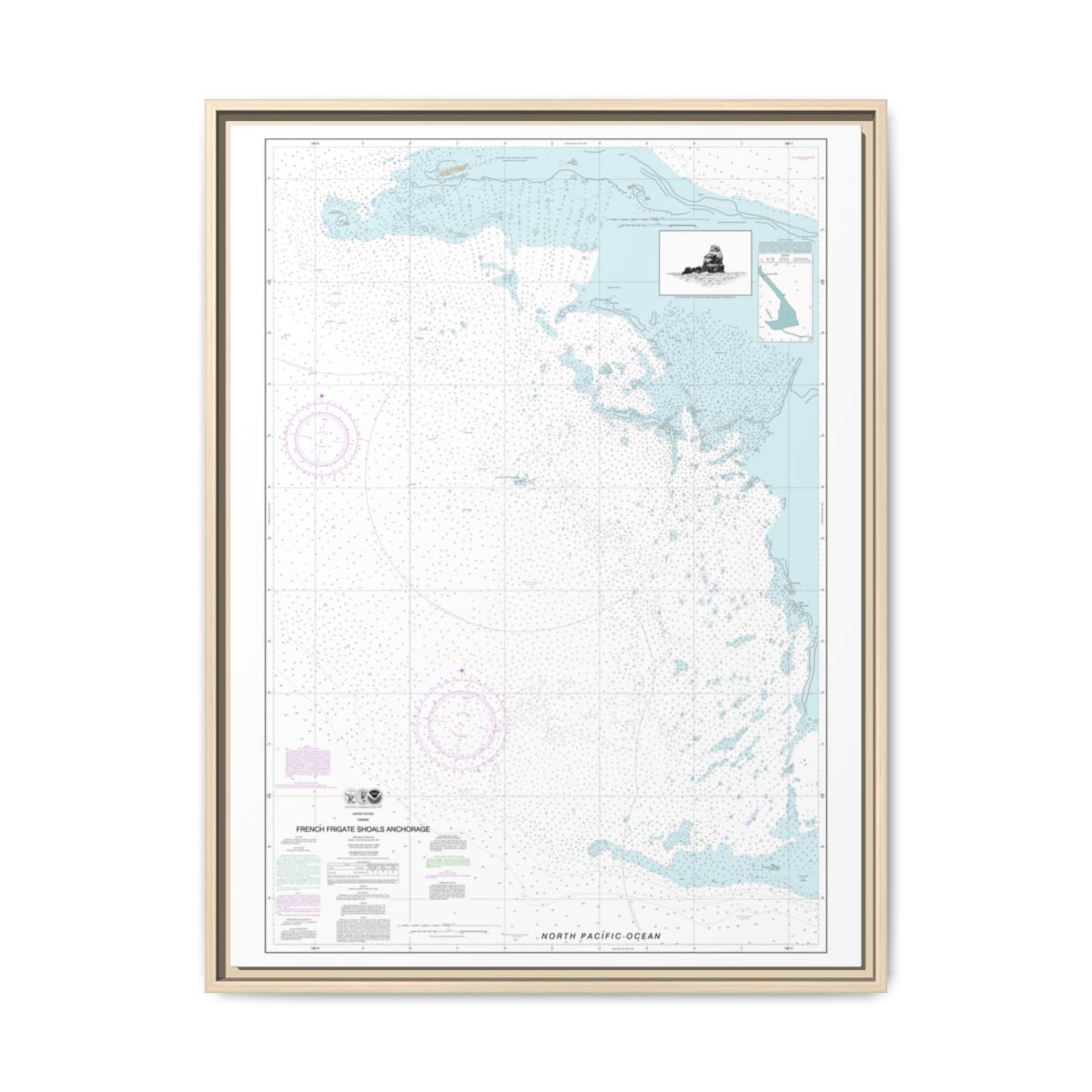 Chart 19402 French Frigate Shoals Anchorage - NOAA Nautical Chart Floating Frame Canvas | 24" x 32" | 30" x 40" - Natural front