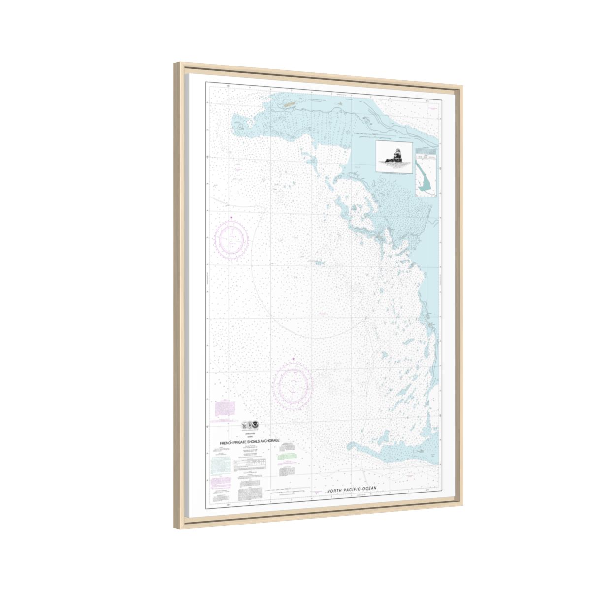 Chart 19402 French Frigate Shoals Anchorage - NOAA Nautical Chart Floating Frame Canvas | 24" x 32" | 30" x 40" - Natural side