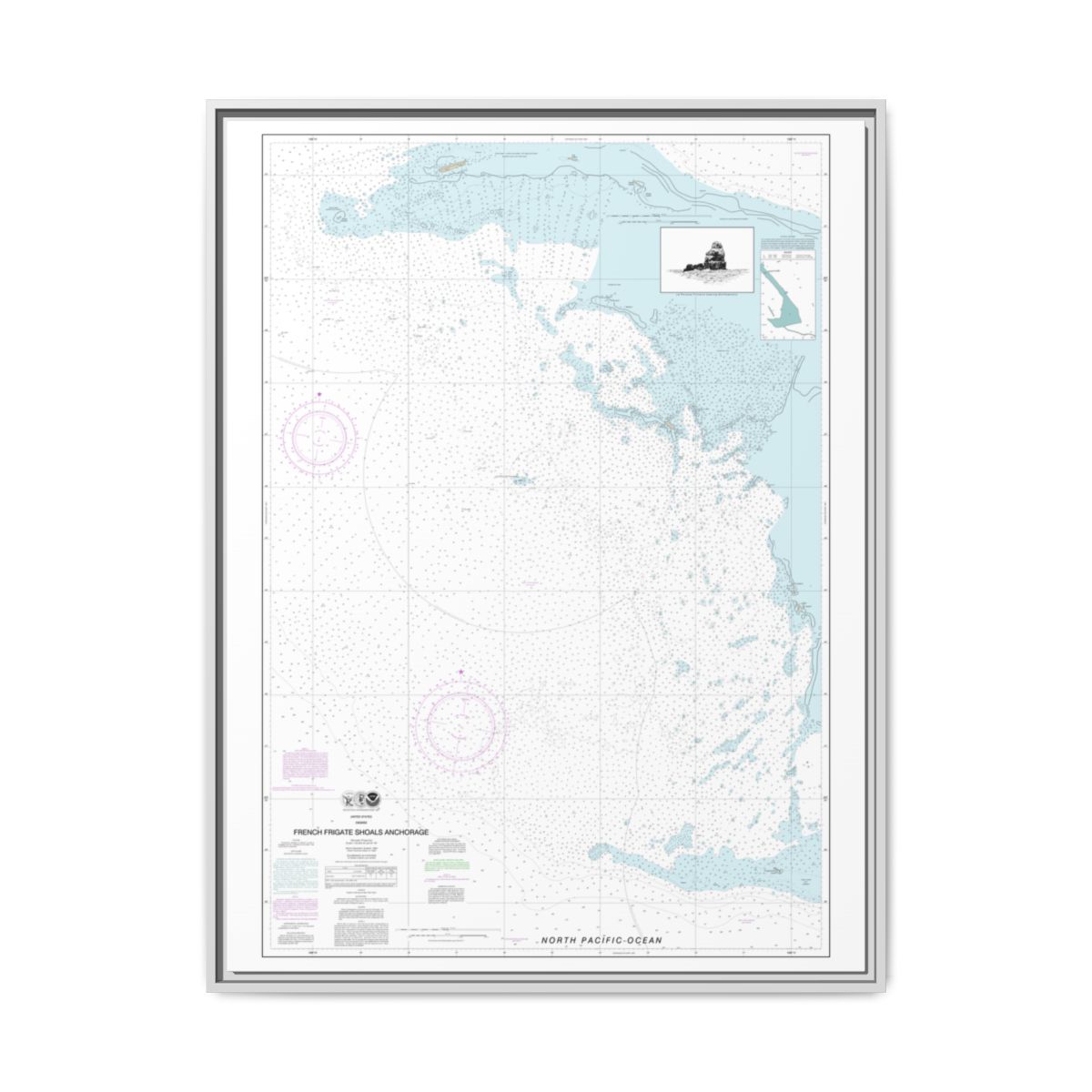 Chart 19402 French Frigate Shoals Anchorage - NOAA Nautical Chart Floating Frame Canvas | 24" x 32" | 30" x 40" - White front
