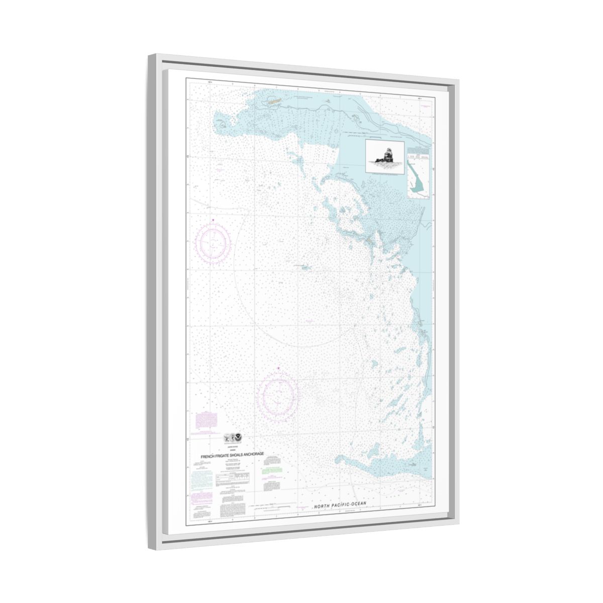 Chart 19402 French Frigate Shoals Anchorage - NOAA Nautical Chart Floating Frame Canvas | 24" x 32" | 30" x 40" - White side
