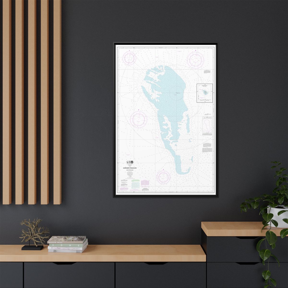 Chart 19421 Gardner Pinnacles and approaches;Gardner Pinnacles - NOAA Nautical Chart Floating Frame Canvas | 20" x 30" | 24" x 36" | 32" x 48" - Black context-2