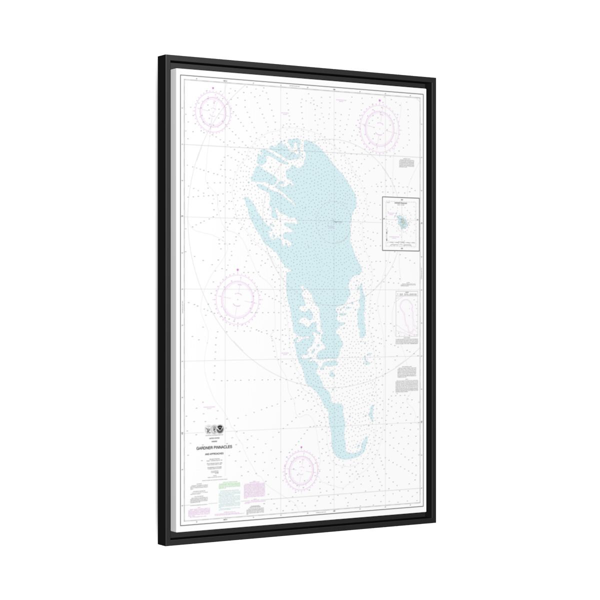 Chart 19421 Gardner Pinnacles and approaches;Gardner Pinnacles - NOAA Nautical Chart Floating Frame Canvas | 20" x 30" | 24" x 36" | 32" x 48" - Black side