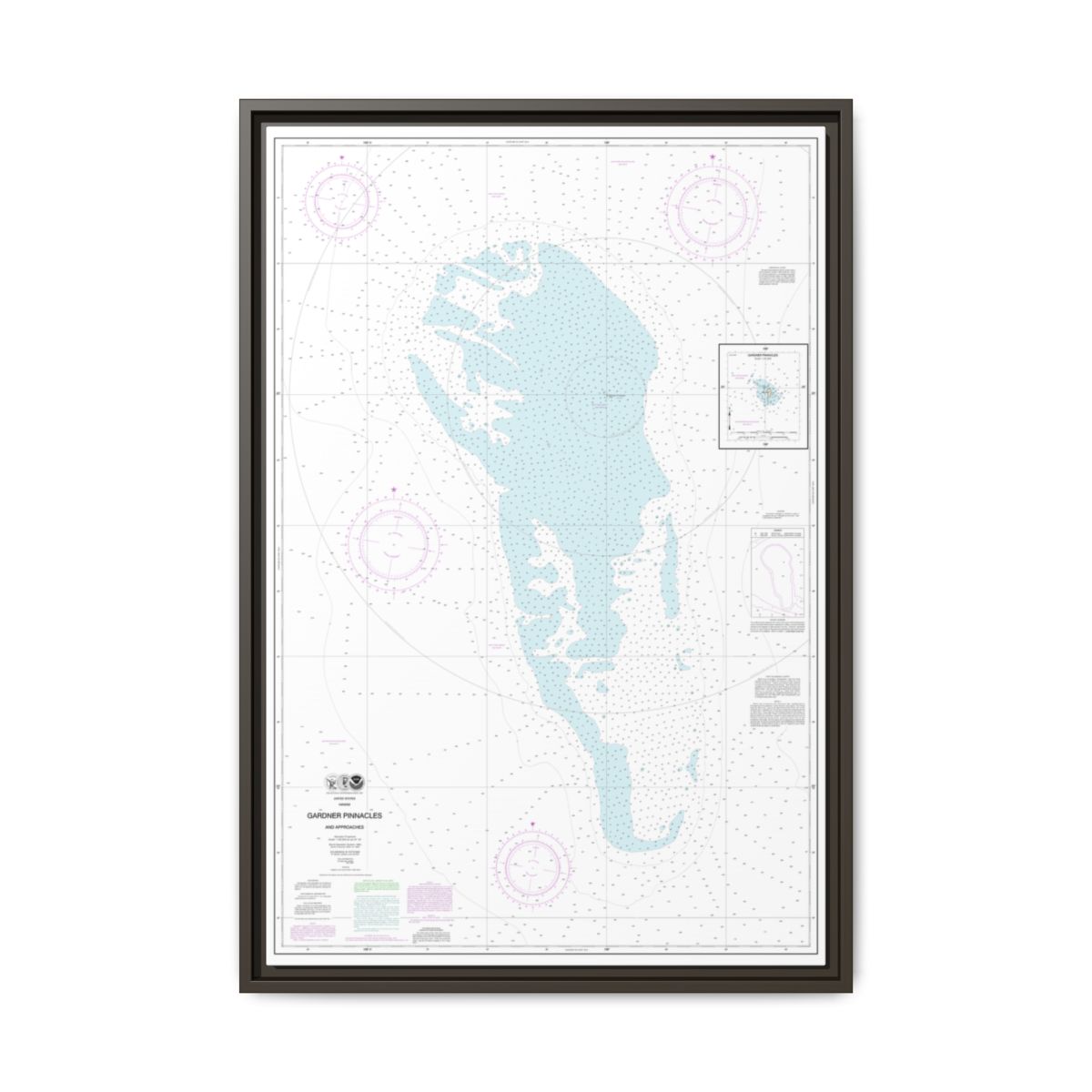 Chart 19421 Gardner Pinnacles and approaches;Gardner Pinnacles - NOAA Nautical Chart Floating Frame Canvas | 20" x 30" | 24" x 36" | 32" x 48" - Espresso front