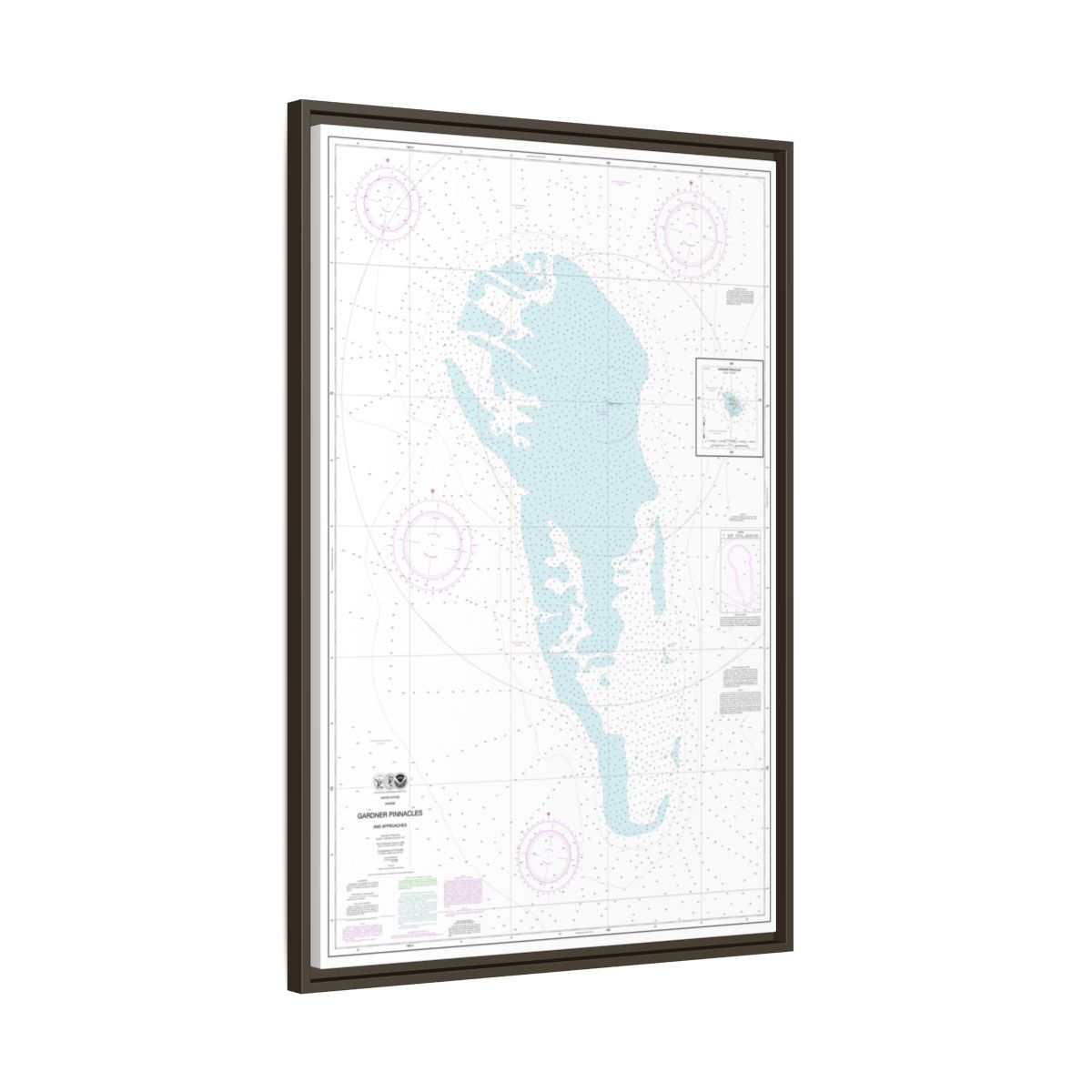 Chart 19421 Gardner Pinnacles and approaches;Gardner Pinnacles - NOAA Nautical Chart Floating Frame Canvas | 20" x 30" | 24" x 36" | 32" x 48" - Espresso side