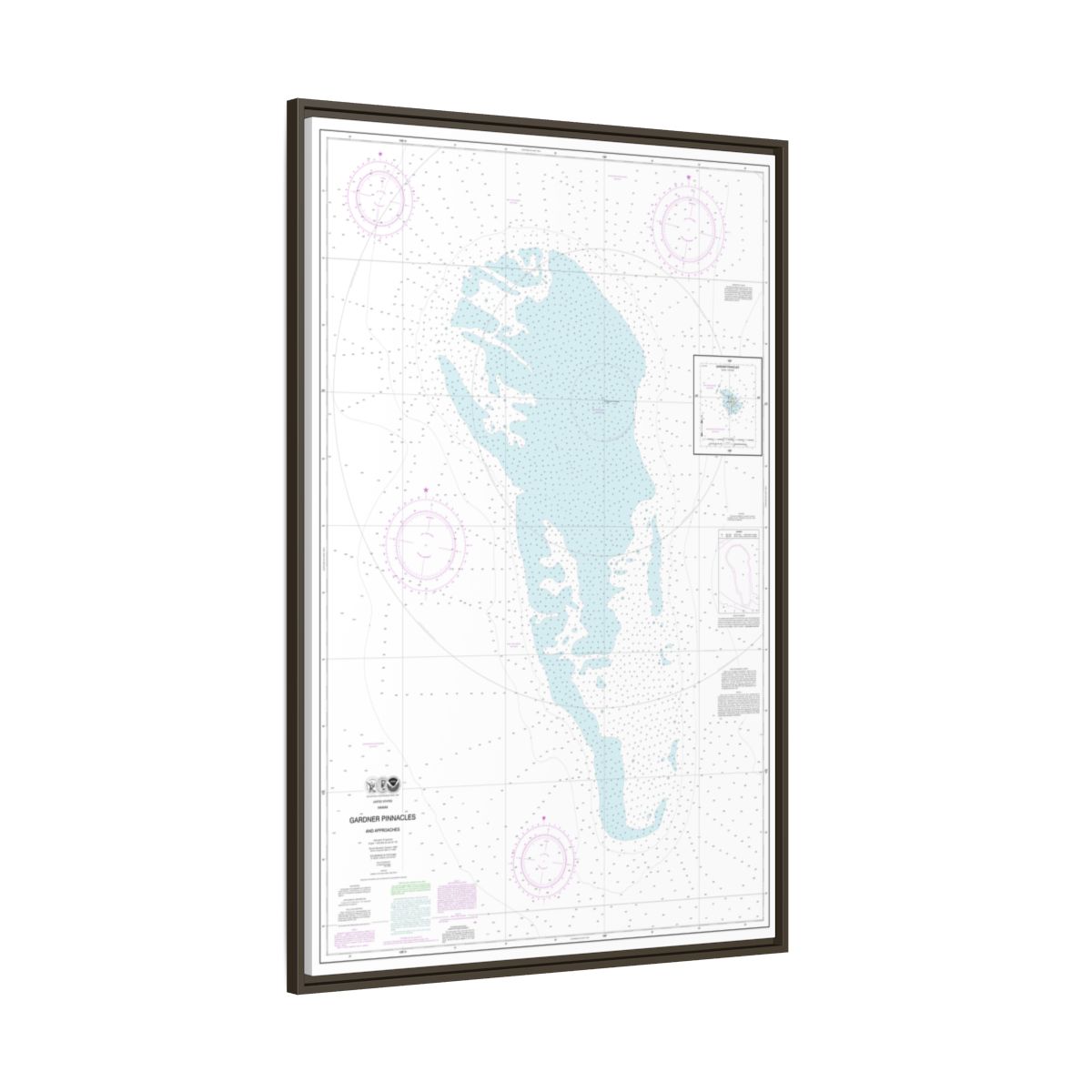 Chart 19421 Gardner Pinnacles and approaches;Gardner Pinnacles - NOAA Nautical Chart Floating Frame Canvas | 20" x 30" | 24" x 36" | 32" x 48" - Espresso side