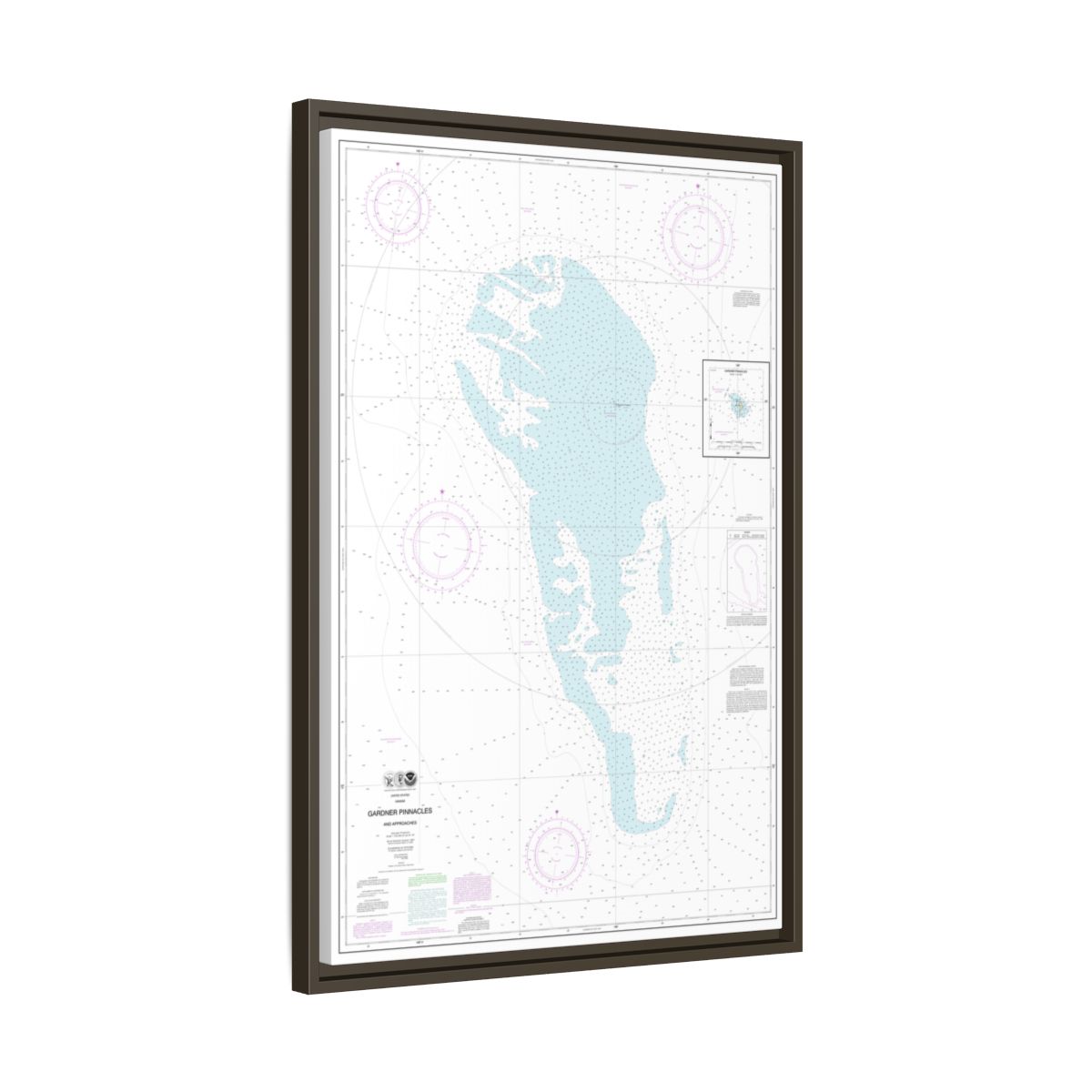 Chart 19421 Gardner Pinnacles and approaches;Gardner Pinnacles - NOAA Nautical Chart Floating Frame Canvas | 20" x 30" | 24" x 36" | 32" x 48" - Espresso side
