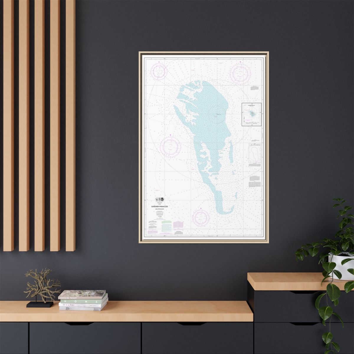 Chart 19421 Gardner Pinnacles and approaches;Gardner Pinnacles - NOAA Nautical Chart Floating Frame Canvas | 20" x 30" | 24" x 36" | 32" x 48" - Natural context-2