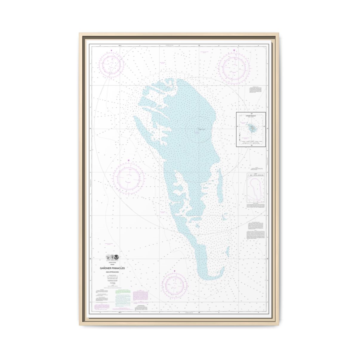 Chart 19421 Gardner Pinnacles and approaches;Gardner Pinnacles - NOAA Nautical Chart Floating Frame Canvas | 20" x 30" | 24" x 36" | 32" x 48" - Natural front