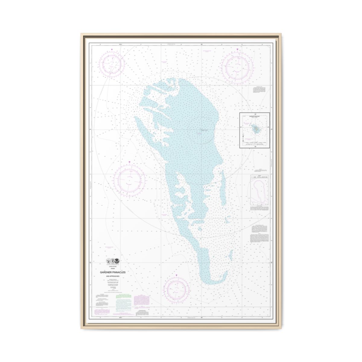 Chart 19421 Gardner Pinnacles and approaches;Gardner Pinnacles - NOAA Nautical Chart Floating Frame Canvas | 20" x 30" | 24" x 36" | 32" x 48" - Natural front
